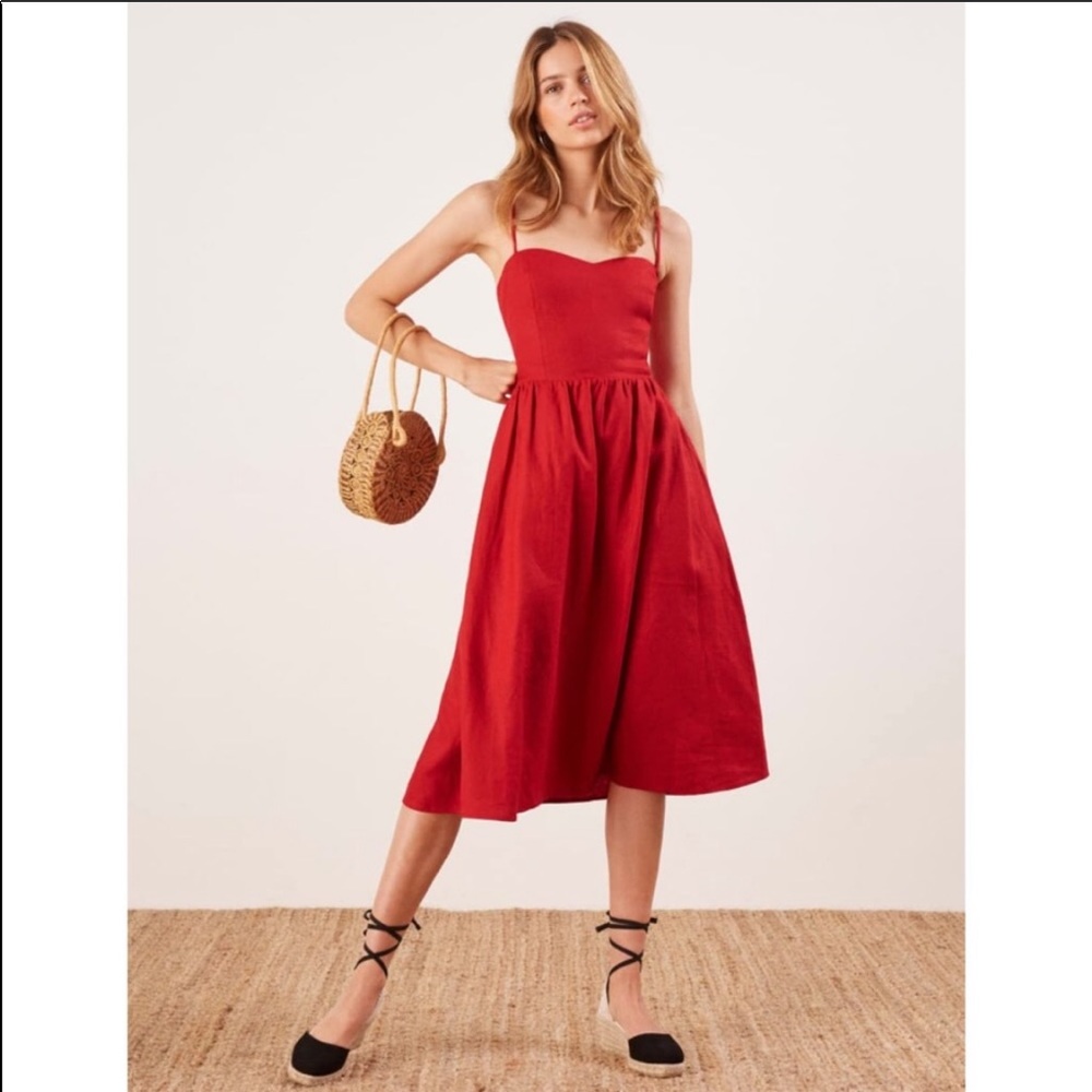 Reformation Olivia Linen Red Lipstick Dress 2 - Picture 4 of 16